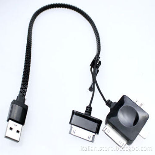 2-in-1 Multifunctional Zipper USB Charging & Data Cable for iPhone 30-pin/Micro 5 Pins